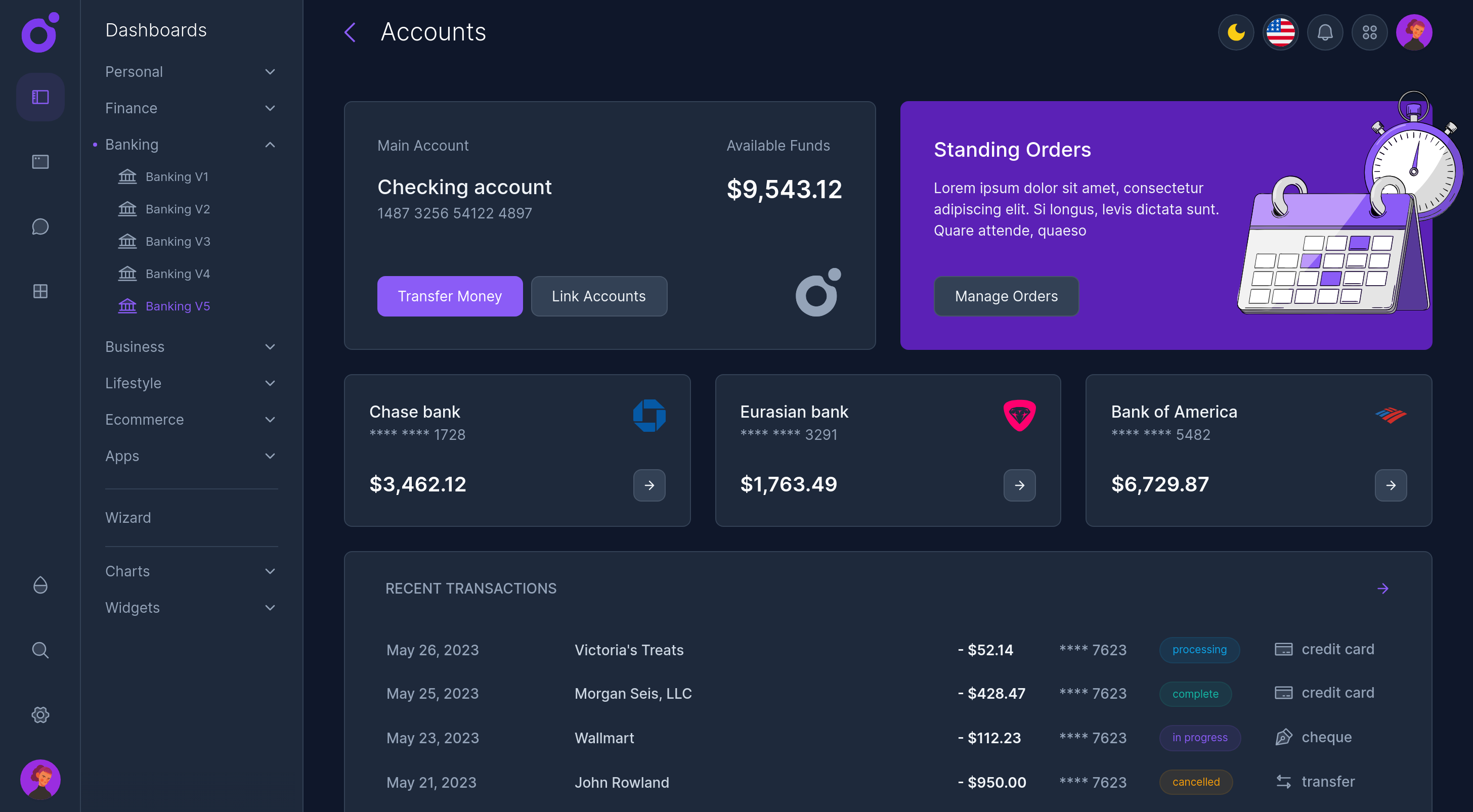 Tairo - Banking dashboard v5