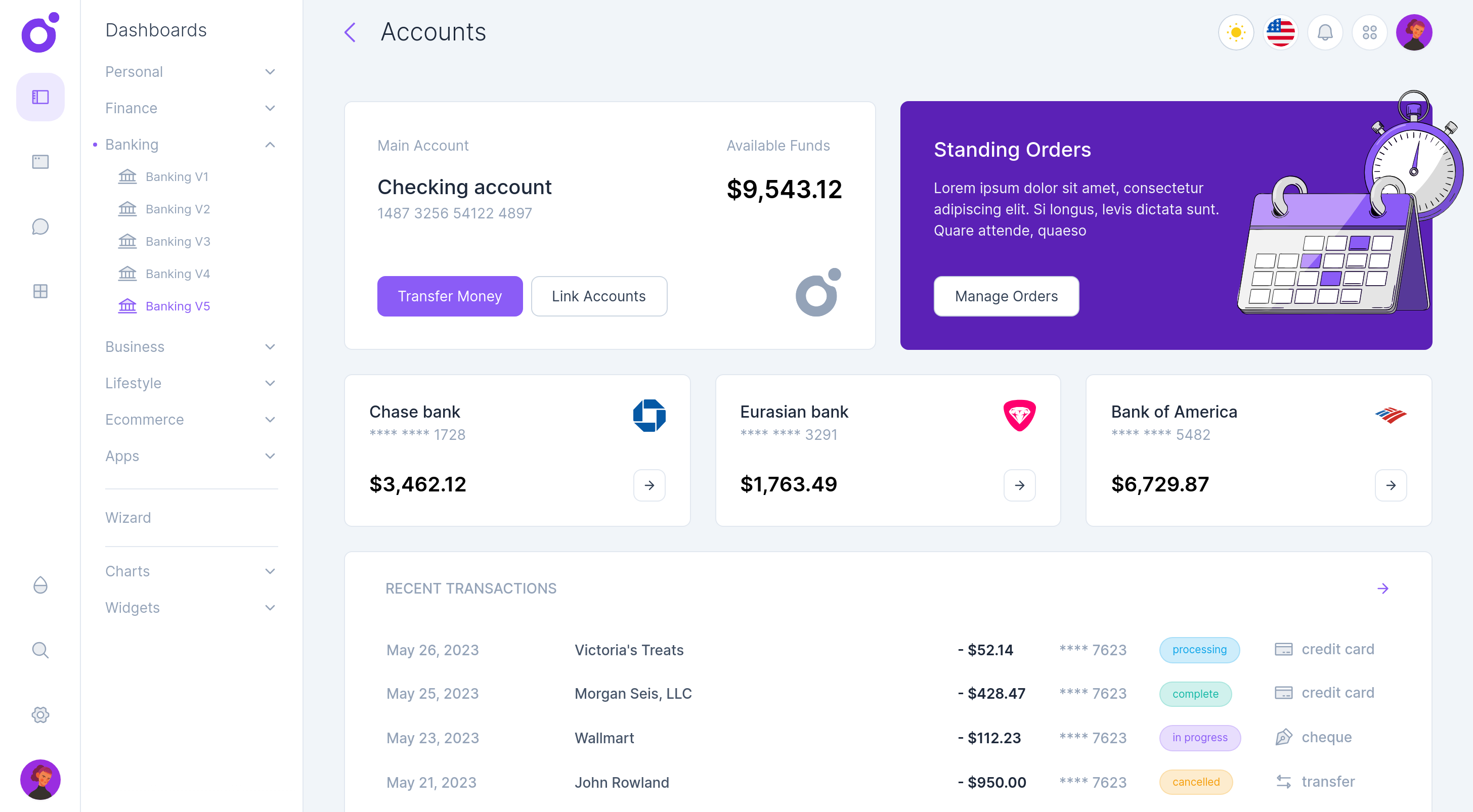 Tairo - Banking dashboard v5